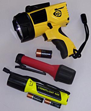 Top to bottom, Streamlight Waypoint LED Flashlight, Streamlight 4AA ProPolymax LED Flashlight and Streamlight 4AA ProPolymer Lux LED Flashlight